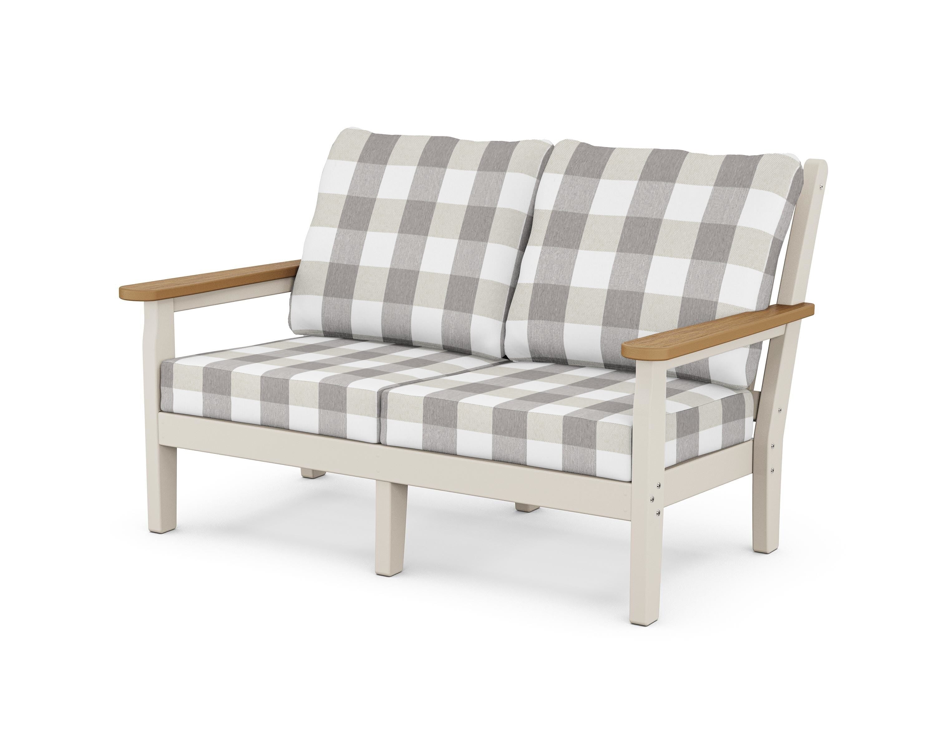 POLYWOOD® Chippendale Deep Seating Loveseat in Sand / Natural / Buffalo Plaid Grey Mist