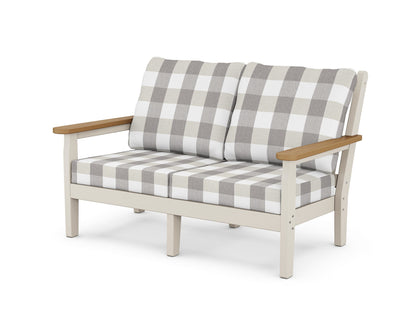 POLYWOOD® Chippendale Deep Seating Loveseat in Sand / Natural / Buffalo Plaid Grey Mist