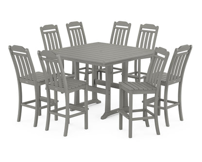 Country Living Cottage 9-Piece Square Side Chair Bar Set with Trestle Legs in Slate Grey