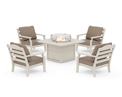 Draper James™ by  POLYWOOD® Savannah 5-Piece Deep Seating Set with Fire Pit Table in Sand / Spiced Burlap