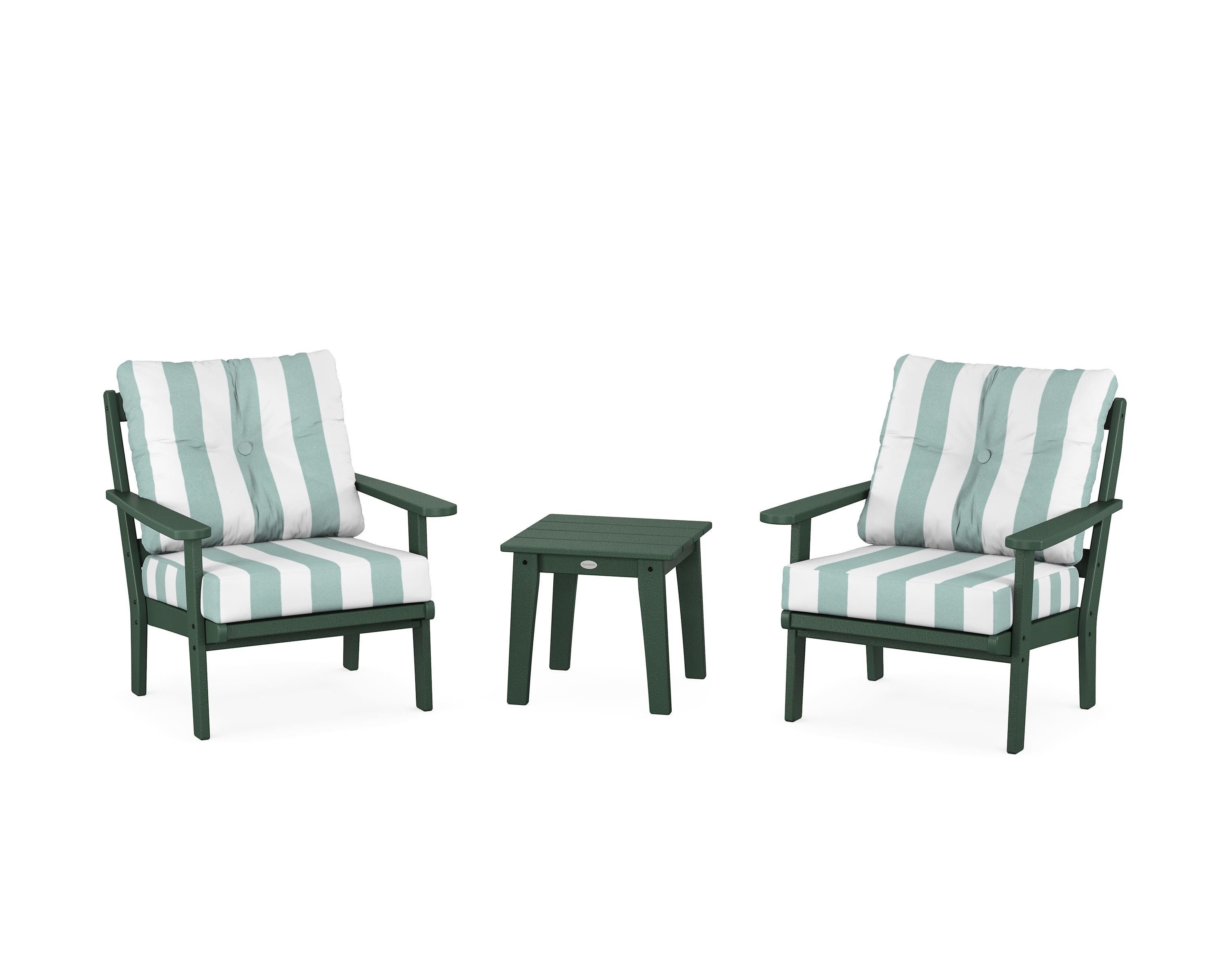 POLYWOOD® Mission 3-Piece Deep Seating Set in Green / Cabana Stripe Glacier Spa