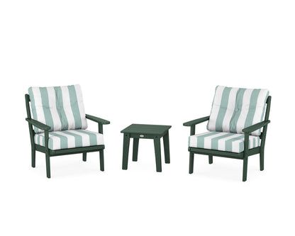 POLYWOOD® Mission 3-Piece Deep Seating Set in Green / Cabana Stripe Glacier Spa