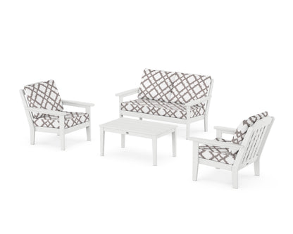 Country Living Cottage 4-Piece Deep Seating Set with Loveseat in White / Trellis Grey Mist