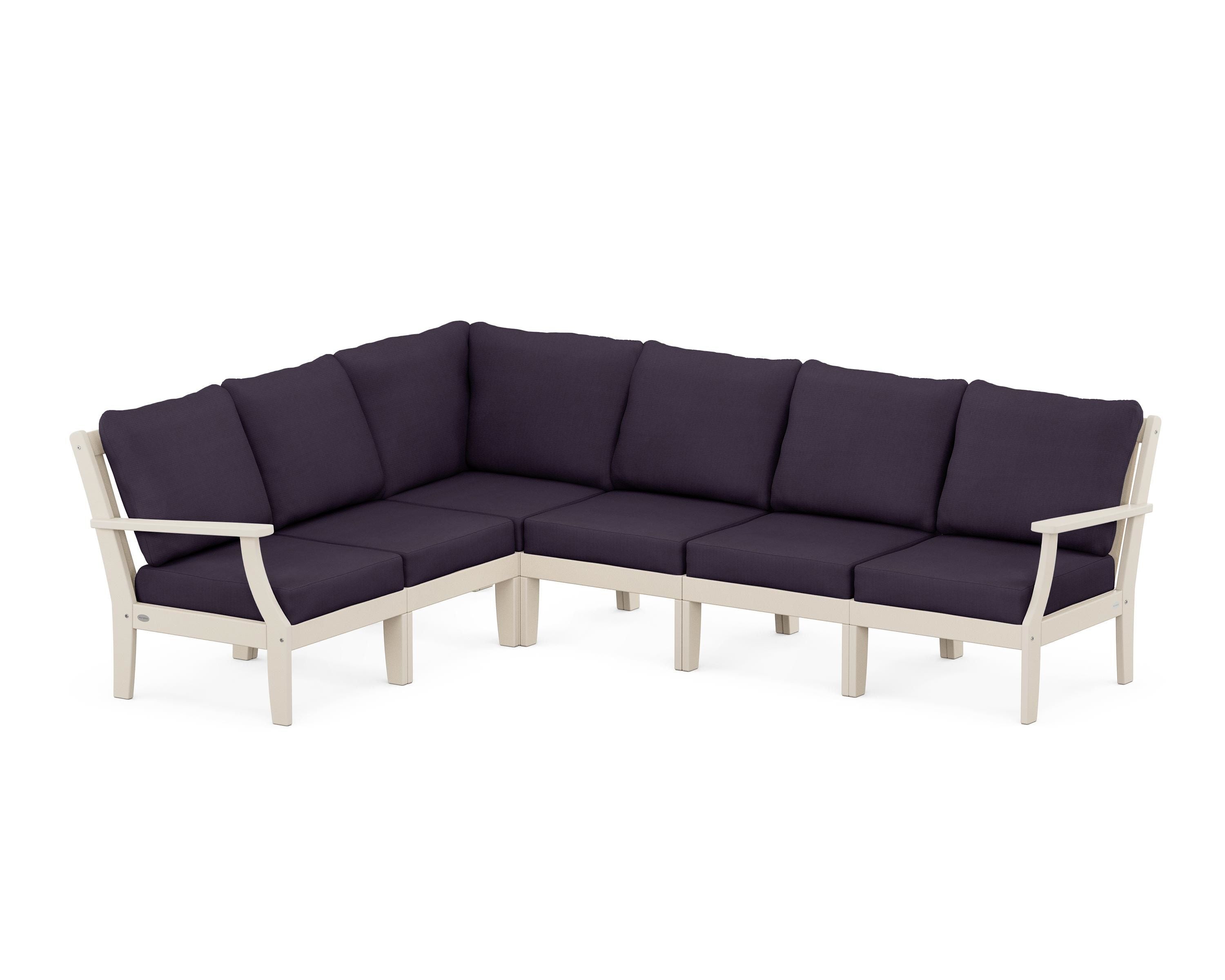 POLYWOOD® Braxton Modular 6-Piece Deep Seating Set in Sand / Navy Linen