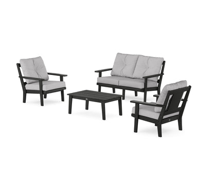 POLYWOOD® Prairie 4-Piece Deep Seating Set with Loveseat in Black / Granite