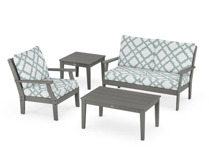 POLYWOOD® Braxton 4-Piece Deep Seating Set in Slate Grey / Trellis Glacier Spa