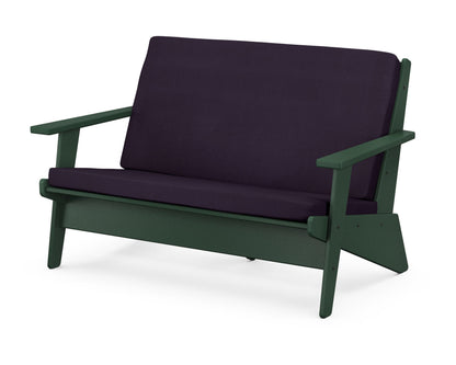 POLYWOOD® Riviera Modern Lounge Loveseat in Green / Navy Linen
