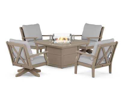 POLYWOOD® Braxton 5-Piece Deep Seating Set with Fire Table in Vintage Sahara / Granite
