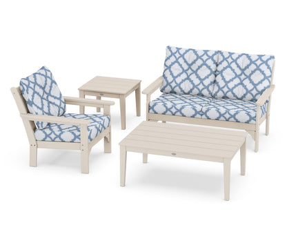 POLYWOOD® Vineyard 4-Piece Deep Seating Set in Sand / Trellis Sky Blue