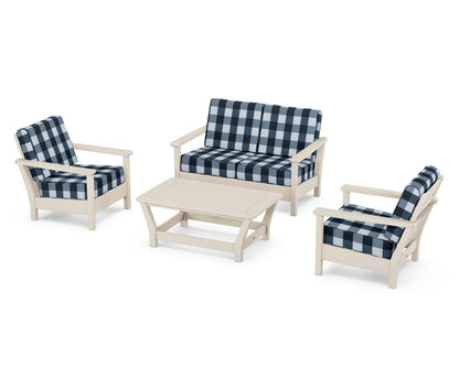 POLYWOOD® Harbour 4-Piece Deep Seating Set in Sand / Buffalo Plaid Marine Indigo