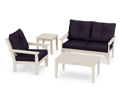 POLYWOOD® Vineyard 4-Piece Deep Seating Set in Sand / Navy Linen