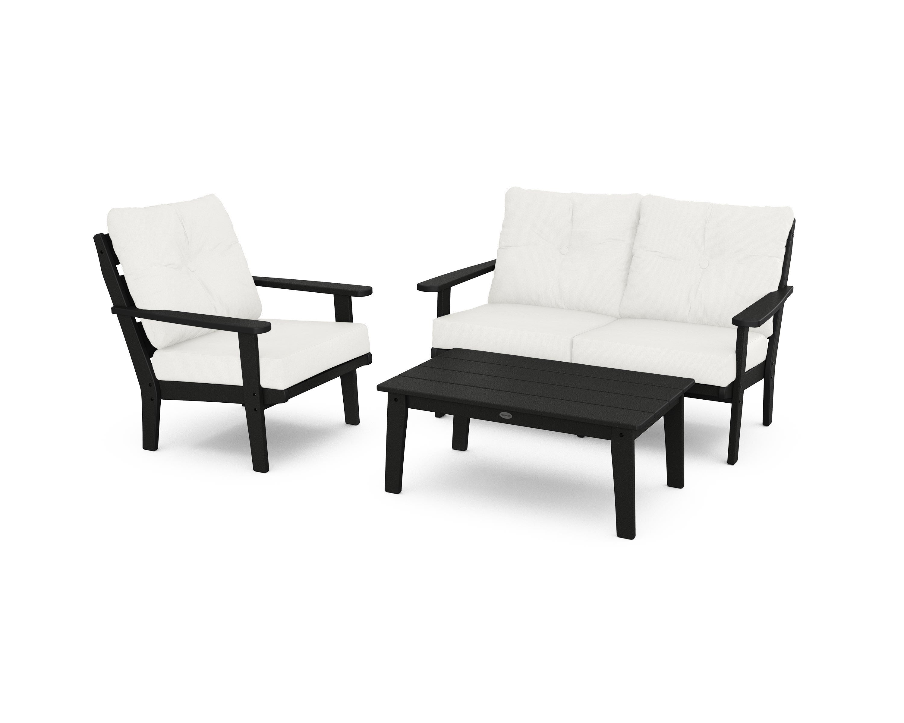 POLYWOOD® Lakeside 3-Piece Deep Seating Set in Black / Natural Linen
