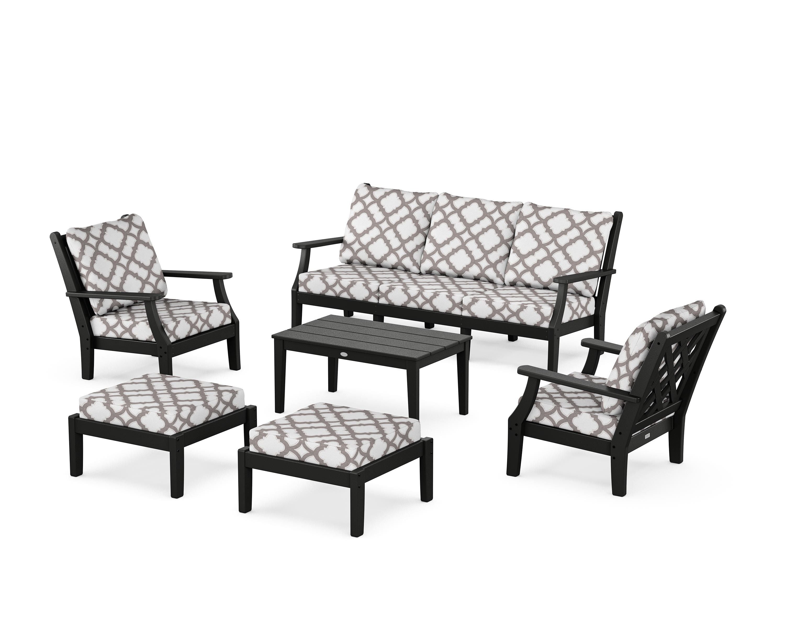 Country Living Wovendale 6-Piece Lounge Sofa Set in Black / Trellis Grey Mist