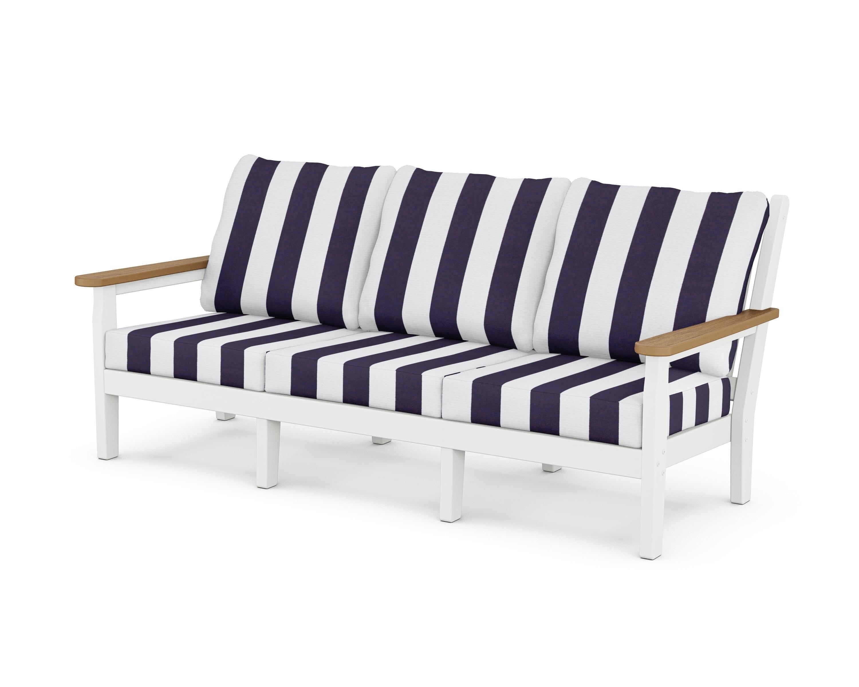 POLYWOOD® Chippendale Deep Seating Sofa in White / Natural / Cabana Stripe Navy