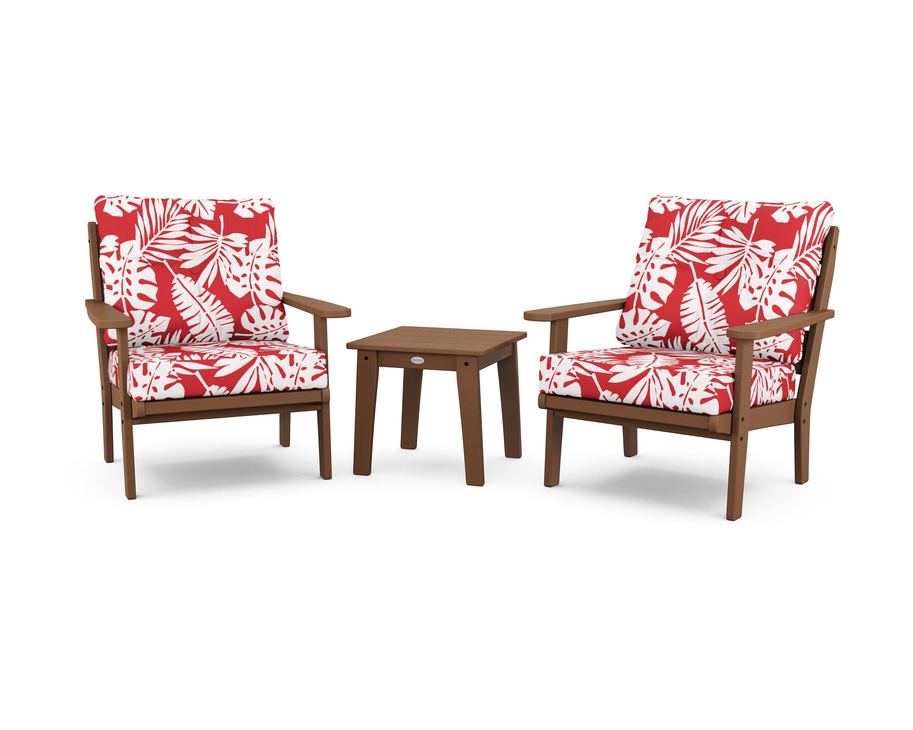POLYWOOD® Lakeside 3-Piece Deep Seating Chair Set in Teak / Leaf Crimson