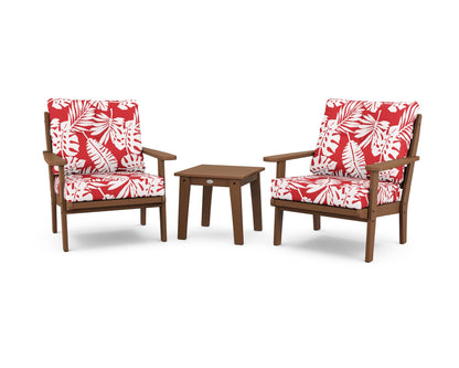 POLYWOOD® Lakeside 3-Piece Deep Seating Chair Set in Teak / Leaf Crimson