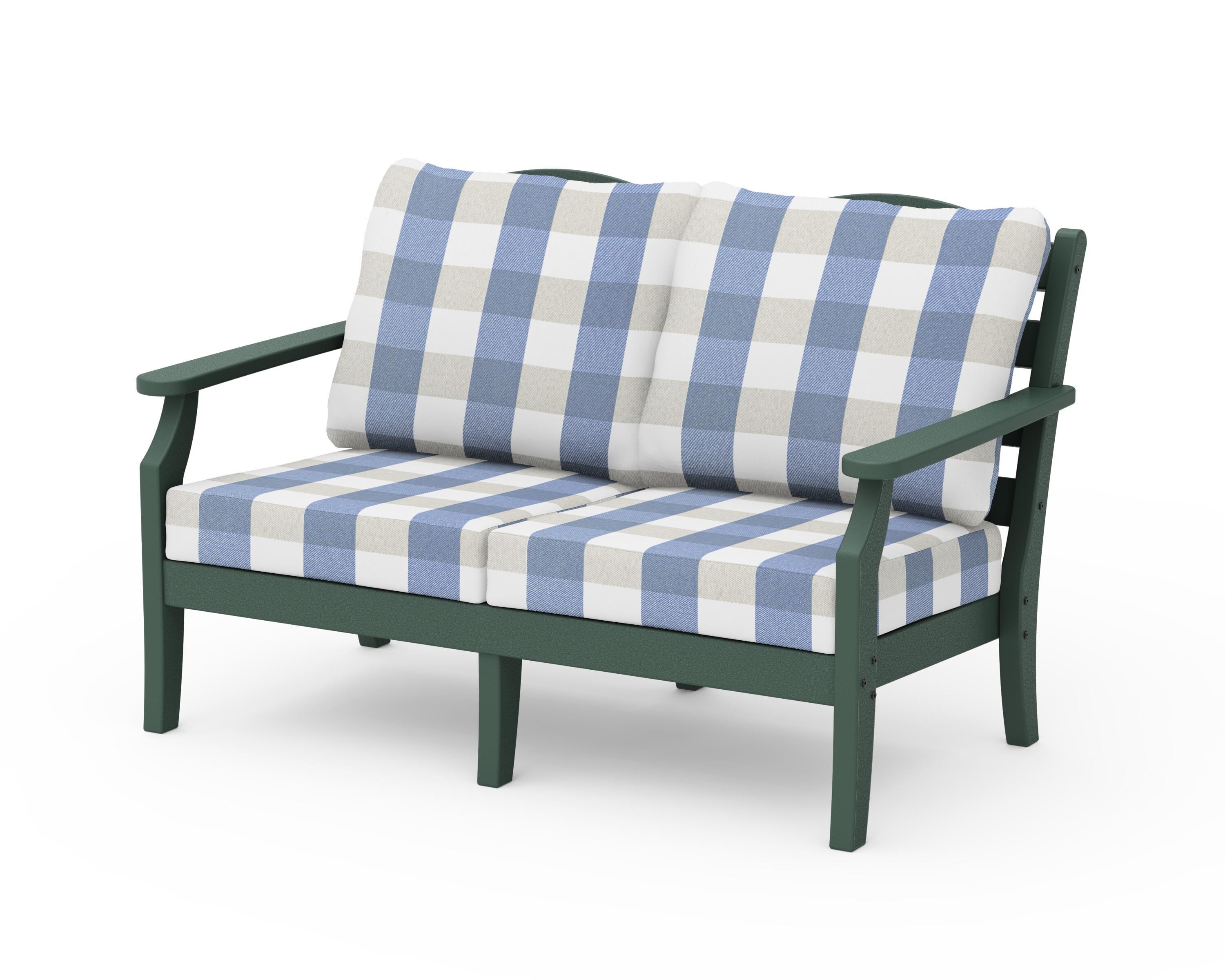 Draper James™ by  POLYWOOD® Savannah Deep Seating Loveseat in Green / Buffalo Plaid Sky Blue