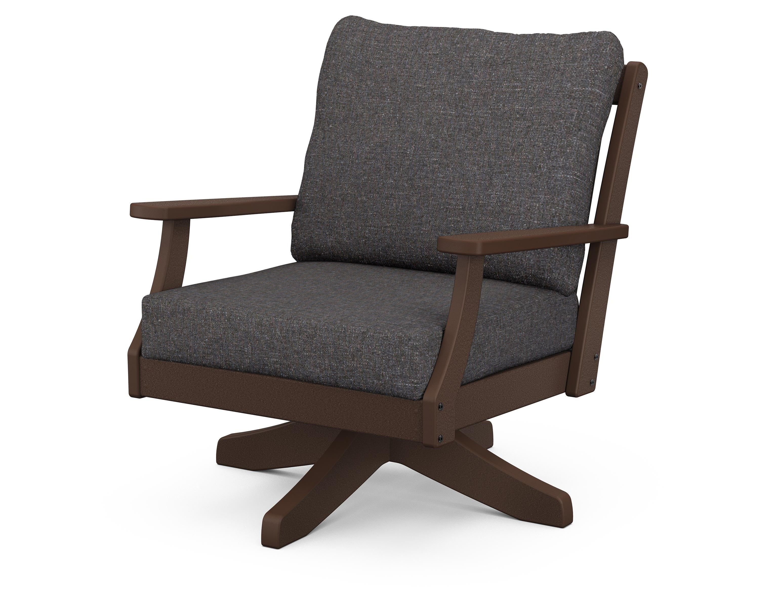 POLYWOOD® Braxton Deep Seating Swivel Chair in Mahogany / Ash Charcoal