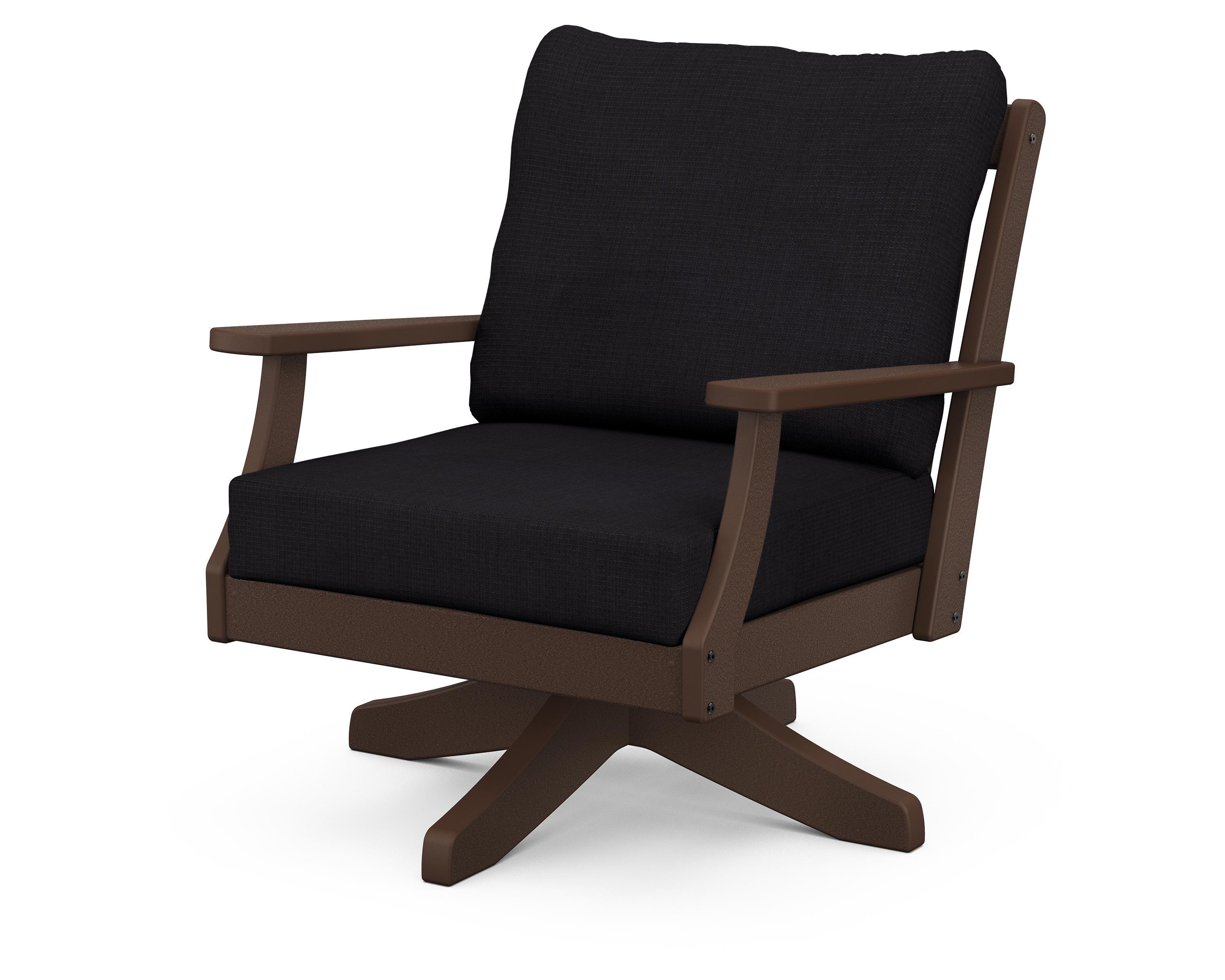 POLYWOOD® Braxton Deep Seating Swivel Chair in Mahogany / Midnight Linen