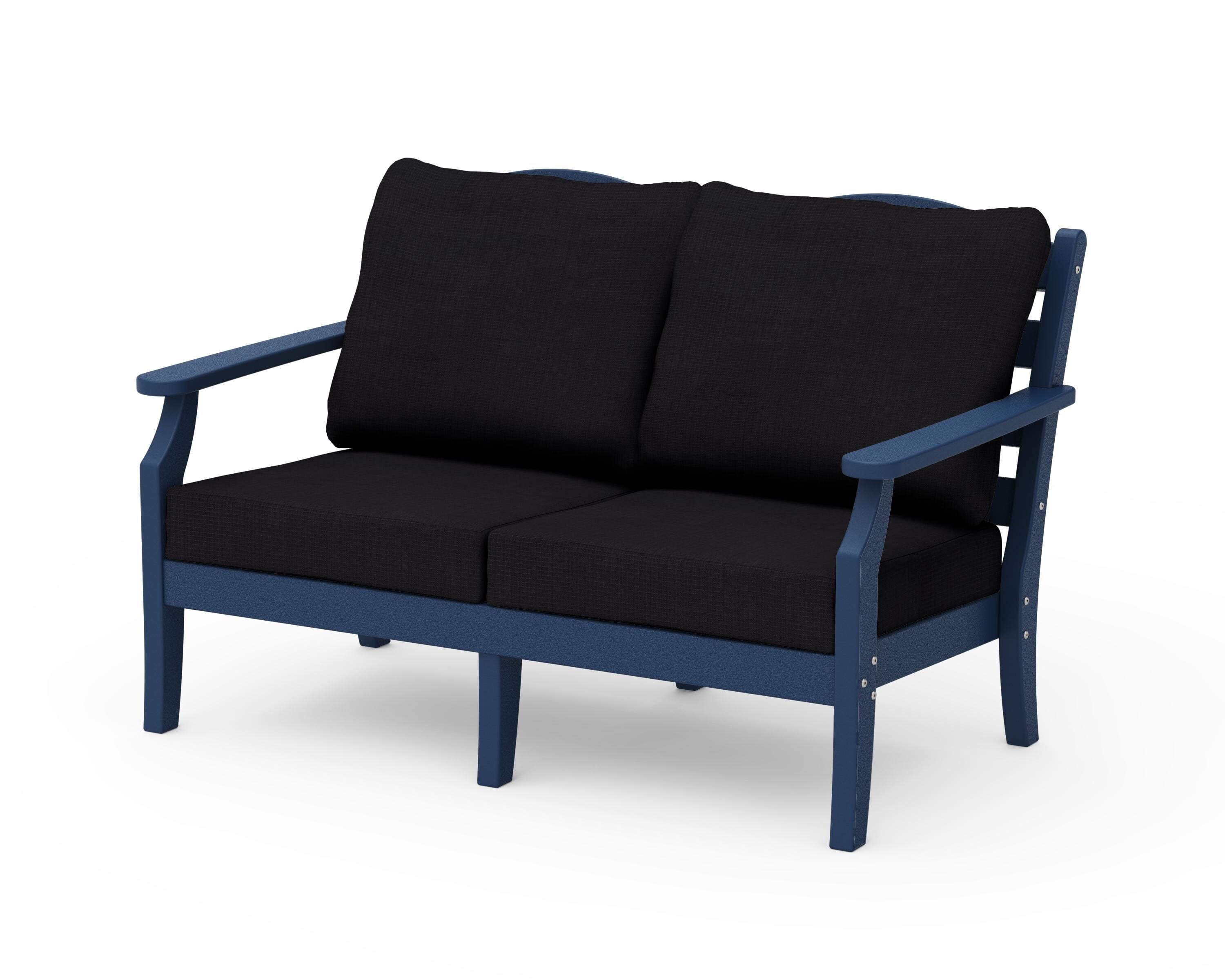 Draper James™ by  POLYWOOD® Savannah Deep Seating Loveseat in Navy / Midnight Linen