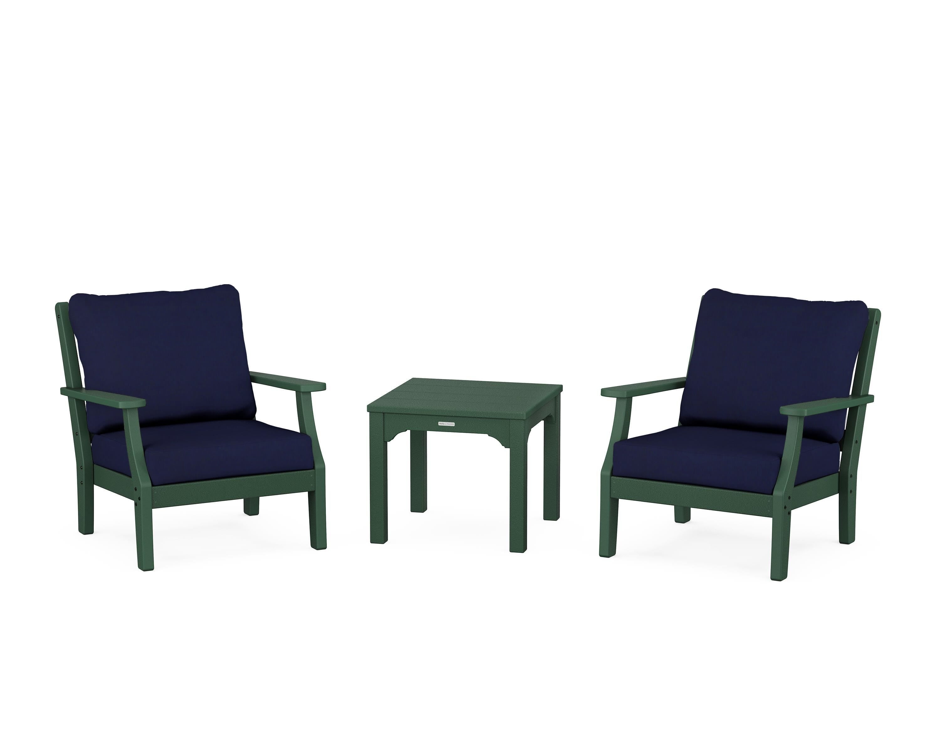 Martha Stewart by POLYWOOD® Chinoiserie 3-Piece Deep Seating Set in Green / Navy