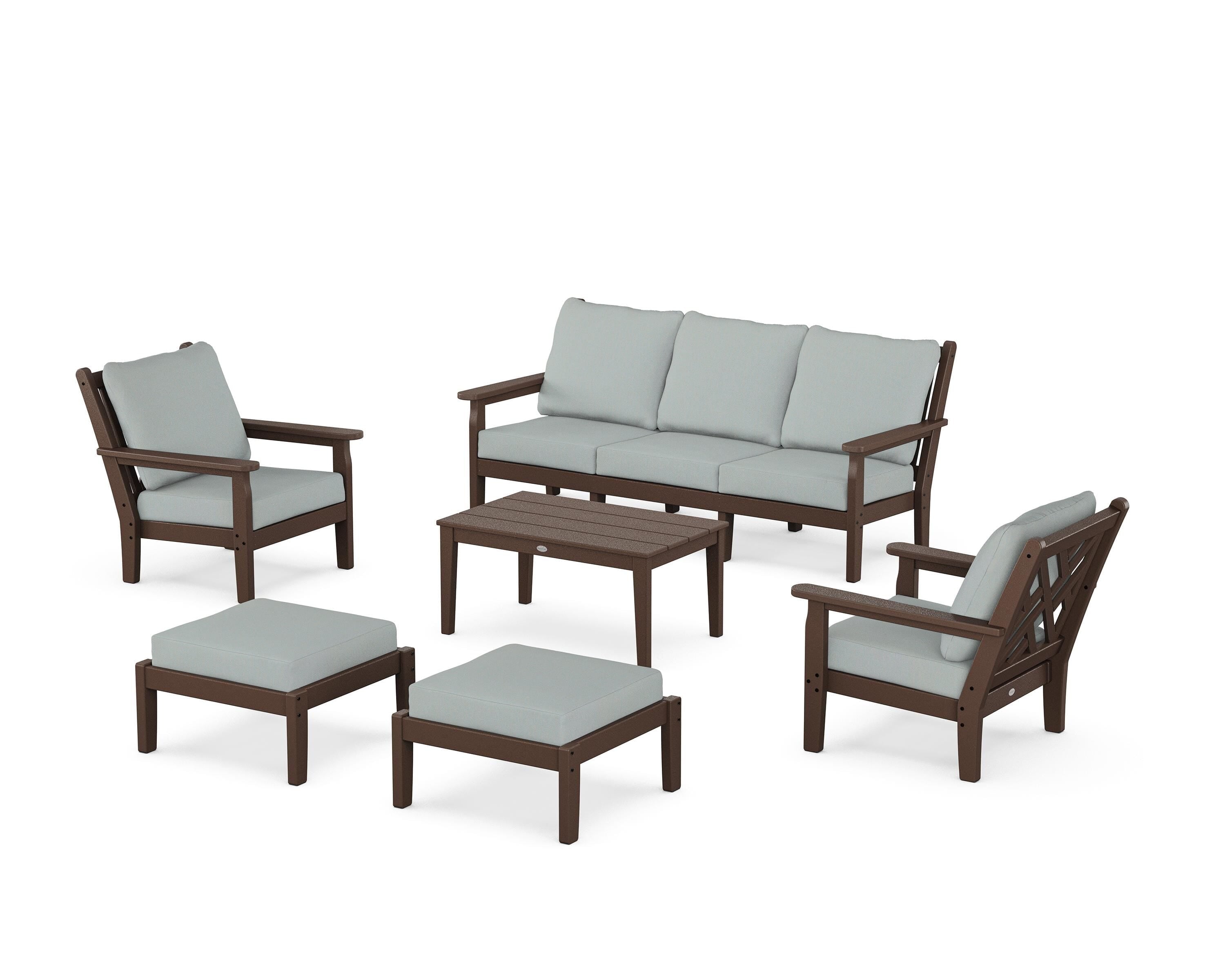POLYWOOD® Chippendale 6-Piece Lounge Sofa Set in Mahogany / Spa