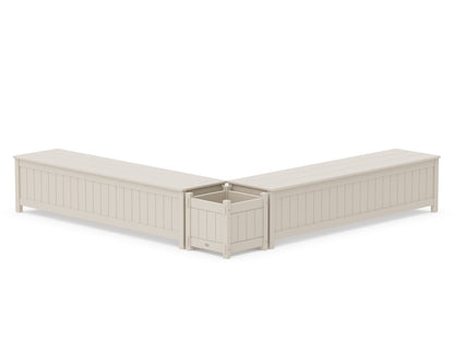 POLYWOOD® 72" Vineyard L- Shaped Planter Storage Bench Set in Sand
