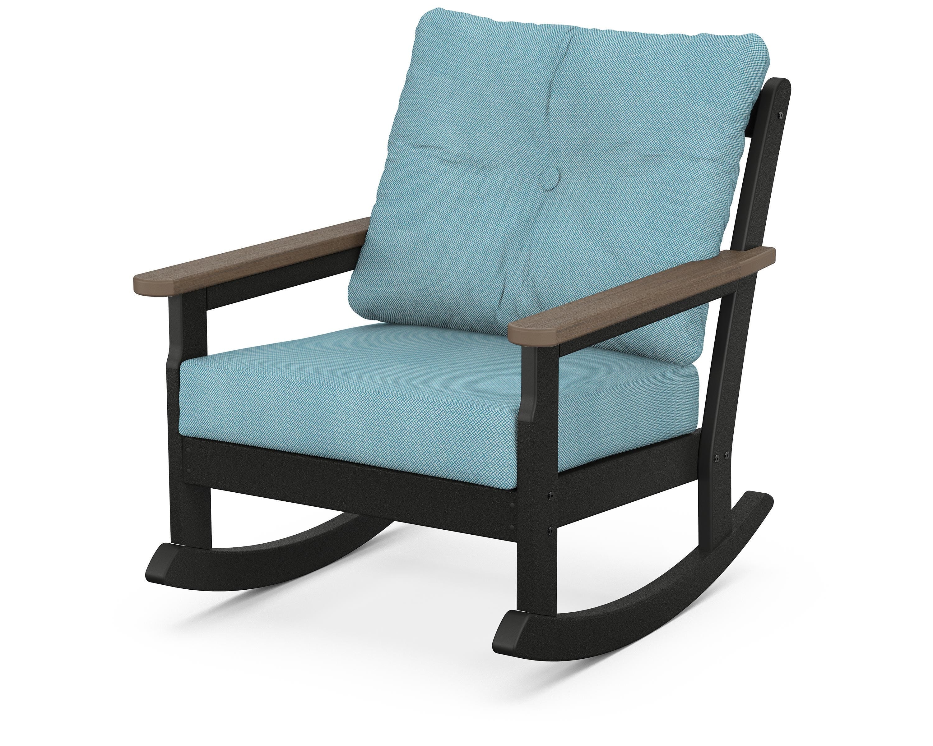 POLYWOOD® Vineyard Deep Seating Rocking Chair in Black / Kona / Lattice Sky Blue