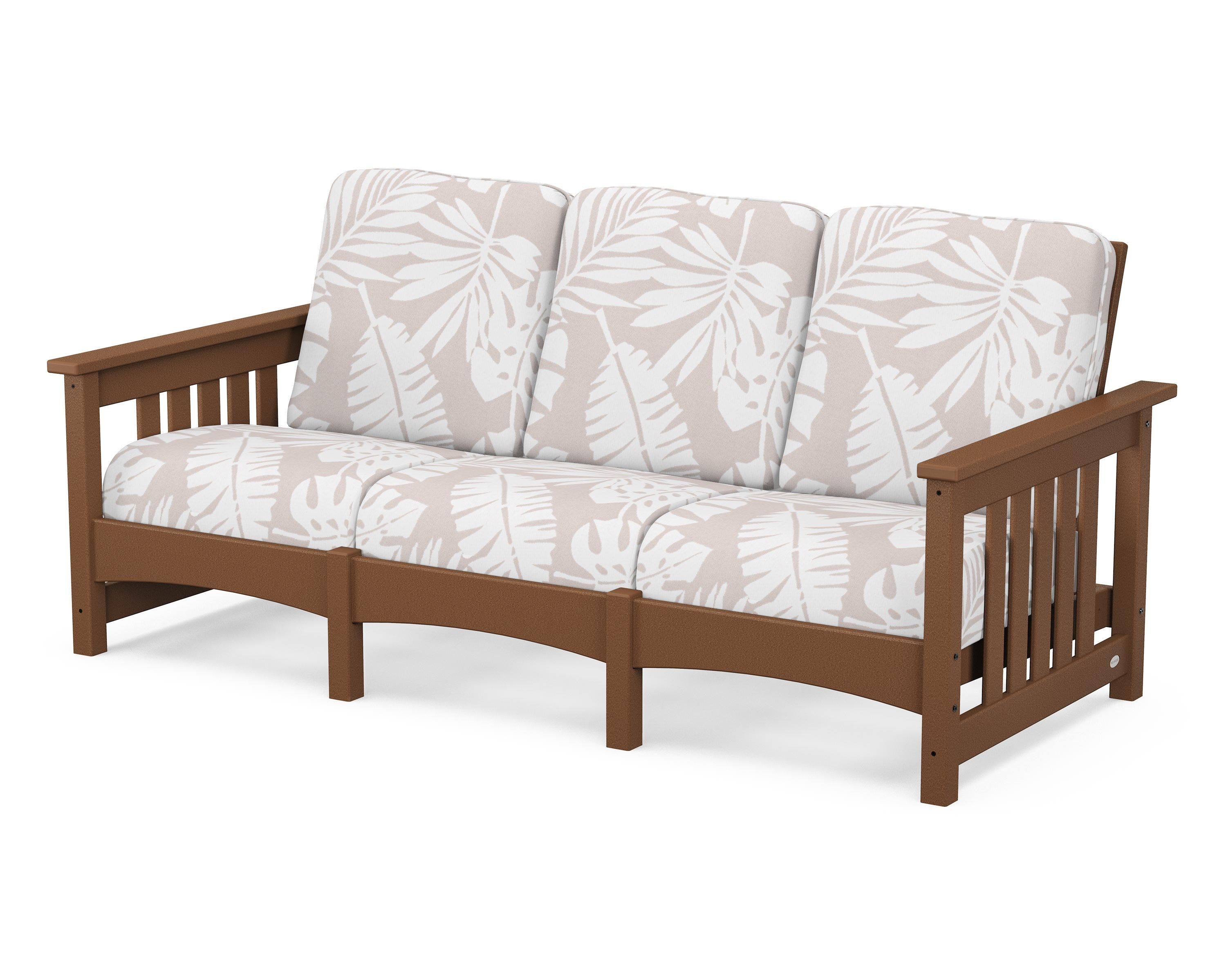 POLYWOOD® Club Mission Sofa in Teak / Leaf Dune Burlap