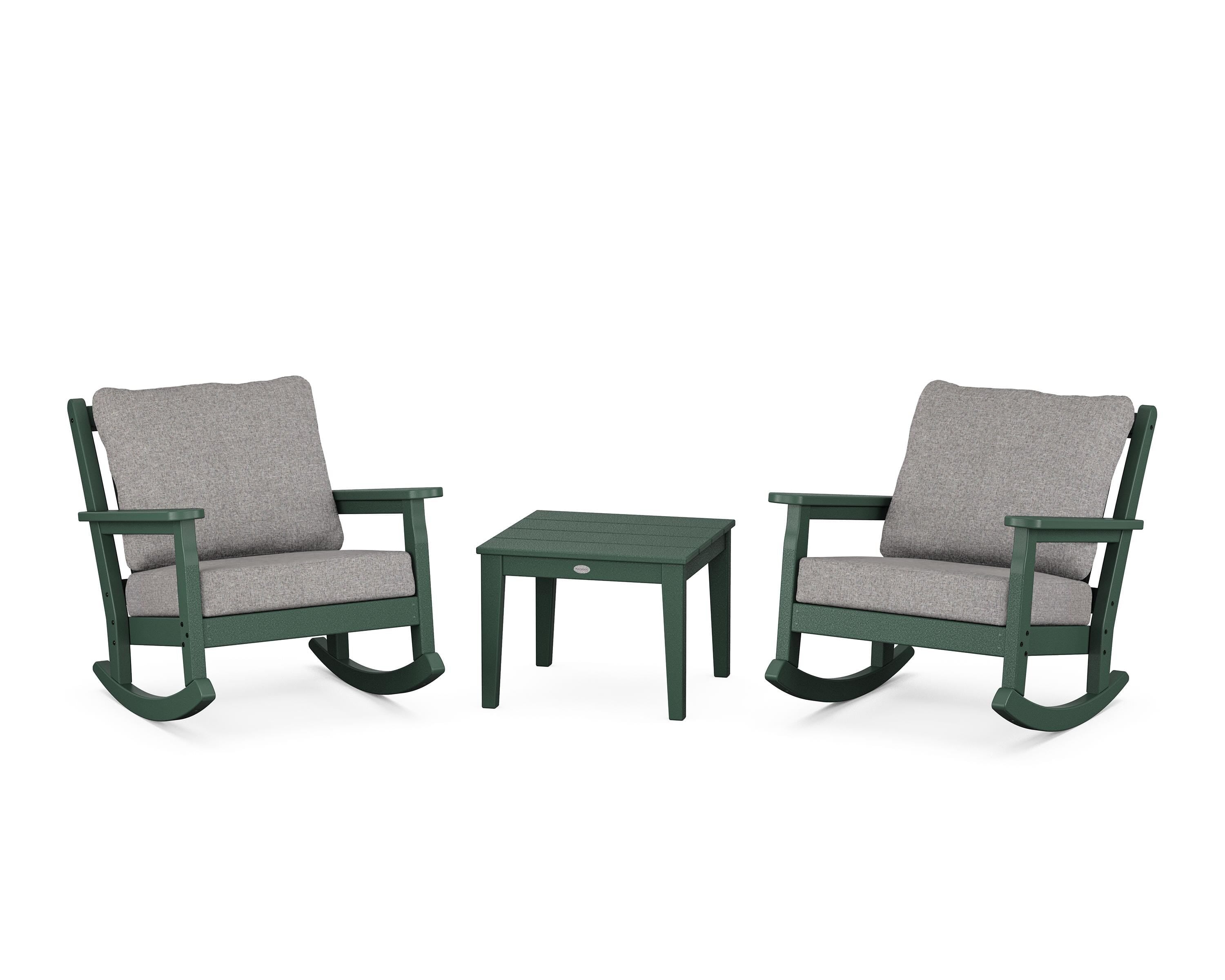 POLYWOOD® Chippendale 3-Piece Deep Seating Rocker Set in Green / Grey Mist