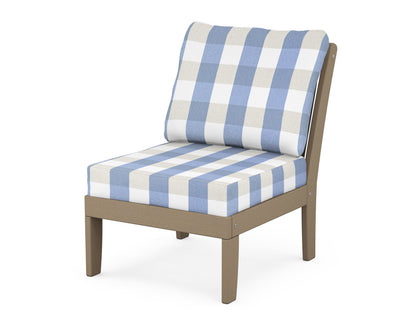 POLYWOOD® Braxton Modular Armless Chair in Vintage Sahara / Buffalo Plaid Sky Blue