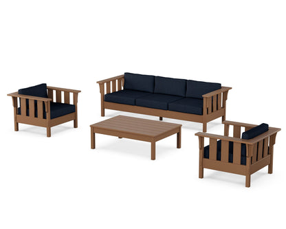Martha Stewart by POLYWOOD® Acadia 4-Piece Deep Seating Set with Sofa in Teak / Marine Indigo