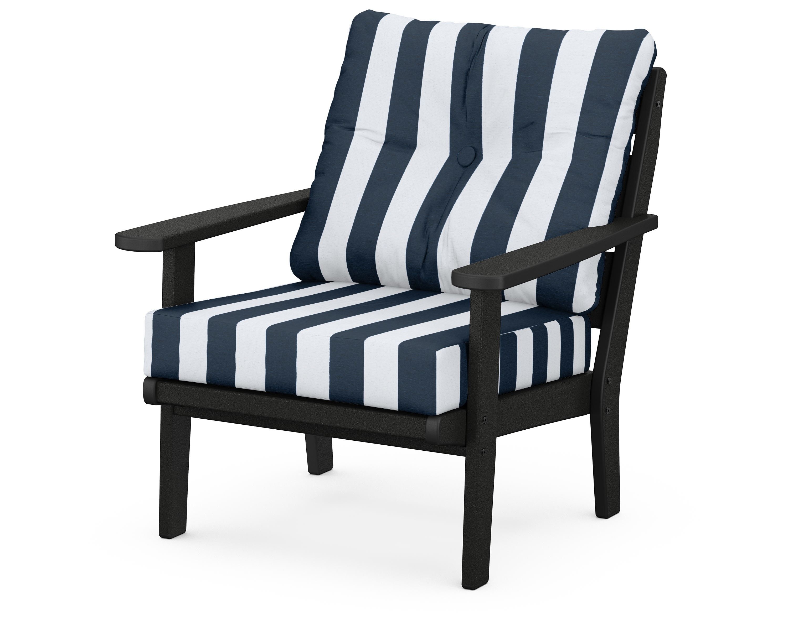 POLYWOOD® Lakeside Deep Seating Chair in Black / Cabana Stripe Marine Indigo