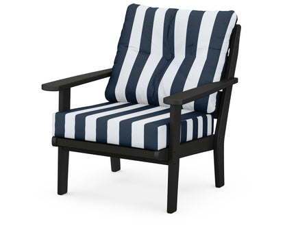 POLYWOOD® Lakeside Deep Seating Chair in Black / Cabana Stripe Marine Indigo