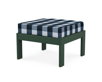 POLYWOOD® Vineyard Modular Ottoman in Green / Buffalo Plaid Marine Indigo
