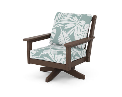 POLYWOOD® Chippendale Deep Seating Swivel Chair in Mahogany / Leaf Glacier Spa