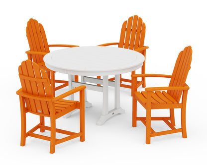 POLYWOOD® Classic Adirondack 5-Piece Round Dining Set with Trestle Legs in Tangerine / White
