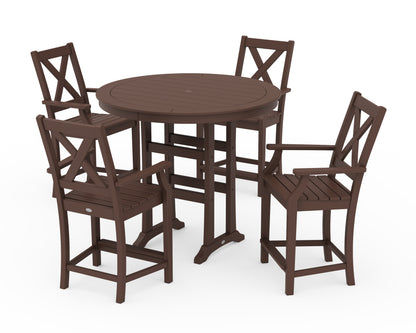 POLYWOOD® Braxton 5-Piece Nautical Trestle Arm Chair Counter Set in Mahogany