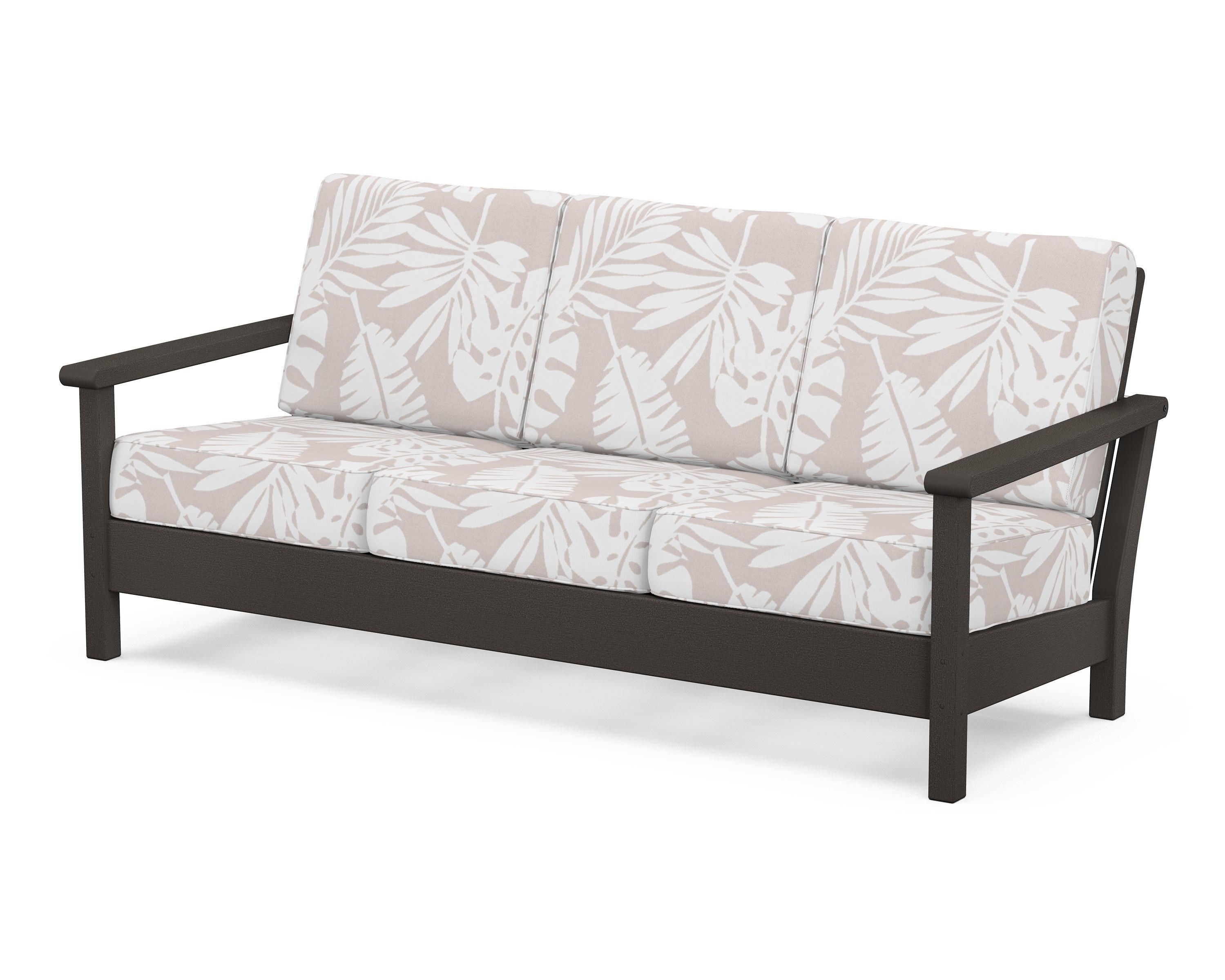 POLYWOOD® Harbour Deep Seating Sofa in Vintage Coffee / Leaf Dune Burlap