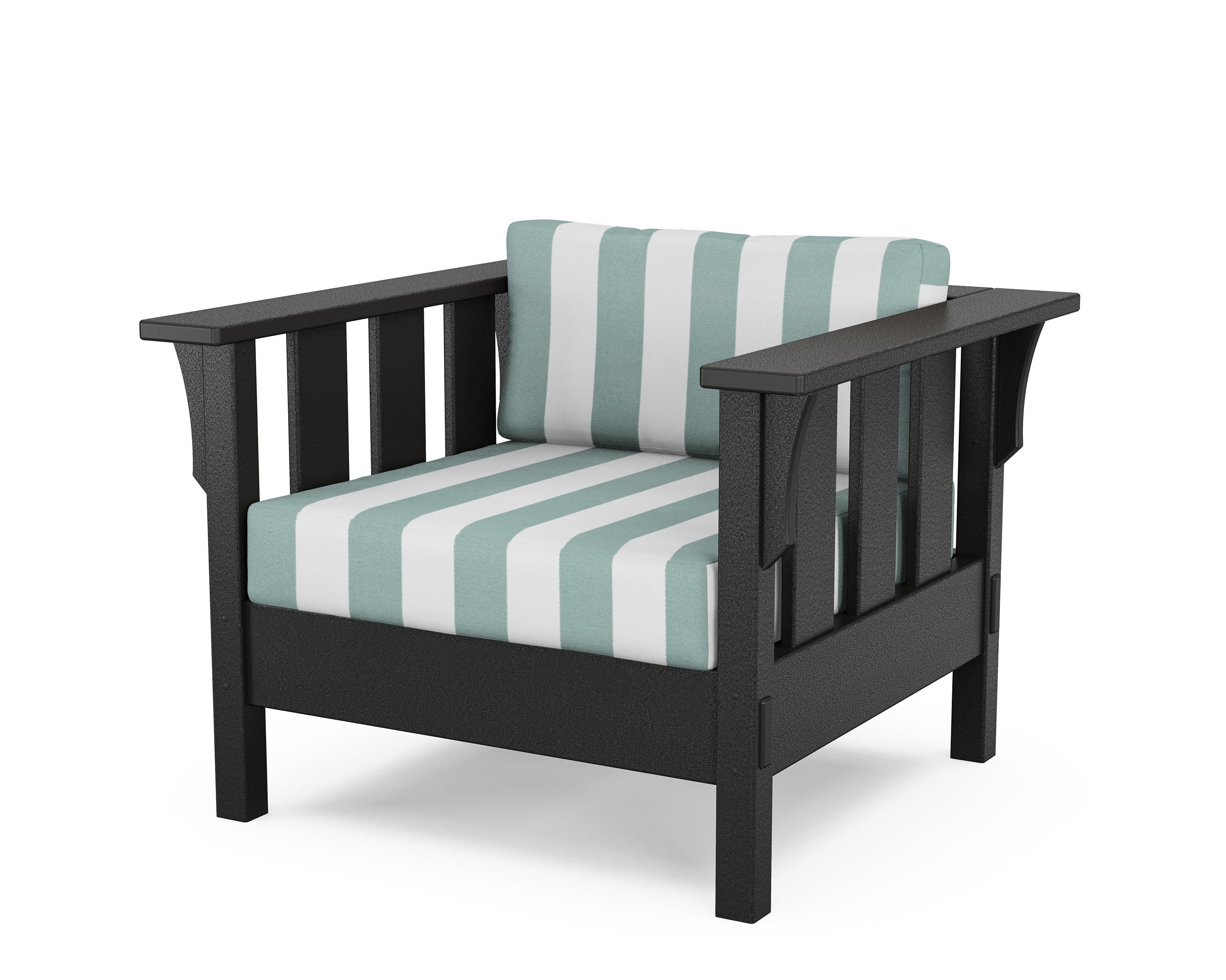 Martha Stewart by POLYWOOD® Acadia Deep Seating Chair in Black / Cabana Stripe Glacier Spa