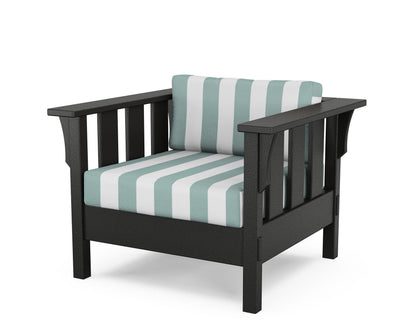 Martha Stewart by POLYWOOD® Acadia Deep Seating Chair in Black / Cabana Stripe Glacier Spa
