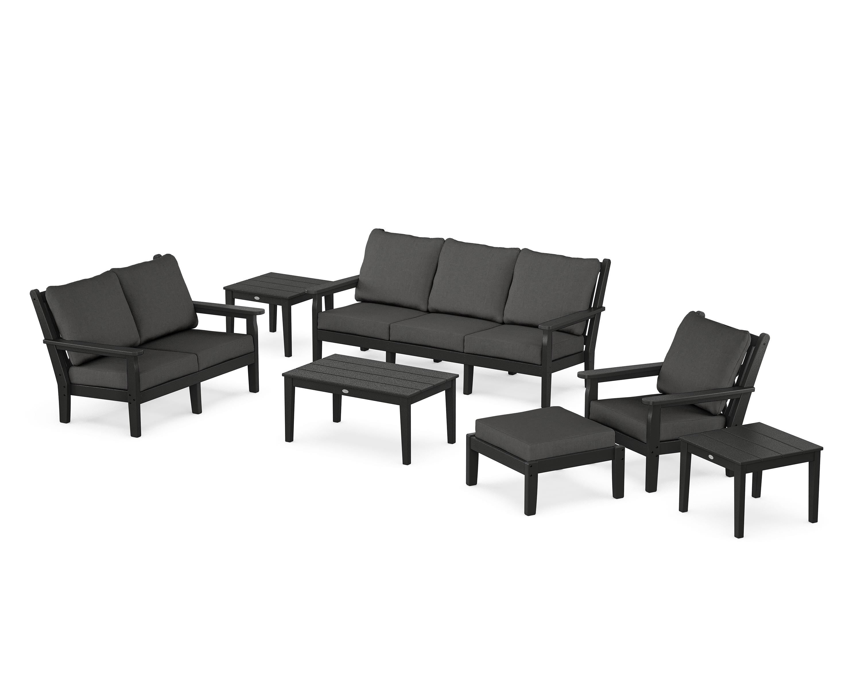 POLYWOOD® Chippendale 7-Piece Deep Seating Set in Black / Spectrum Carbon