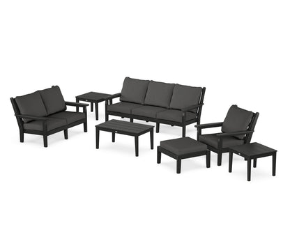 POLYWOOD® Chippendale 7-Piece Deep Seating Set in Black / Spectrum Carbon