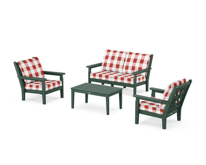 POLYWOOD® Chippendale 4-Piece Deep Seating Set with Loveseat in Green / Buffalo Plaid Crimson
