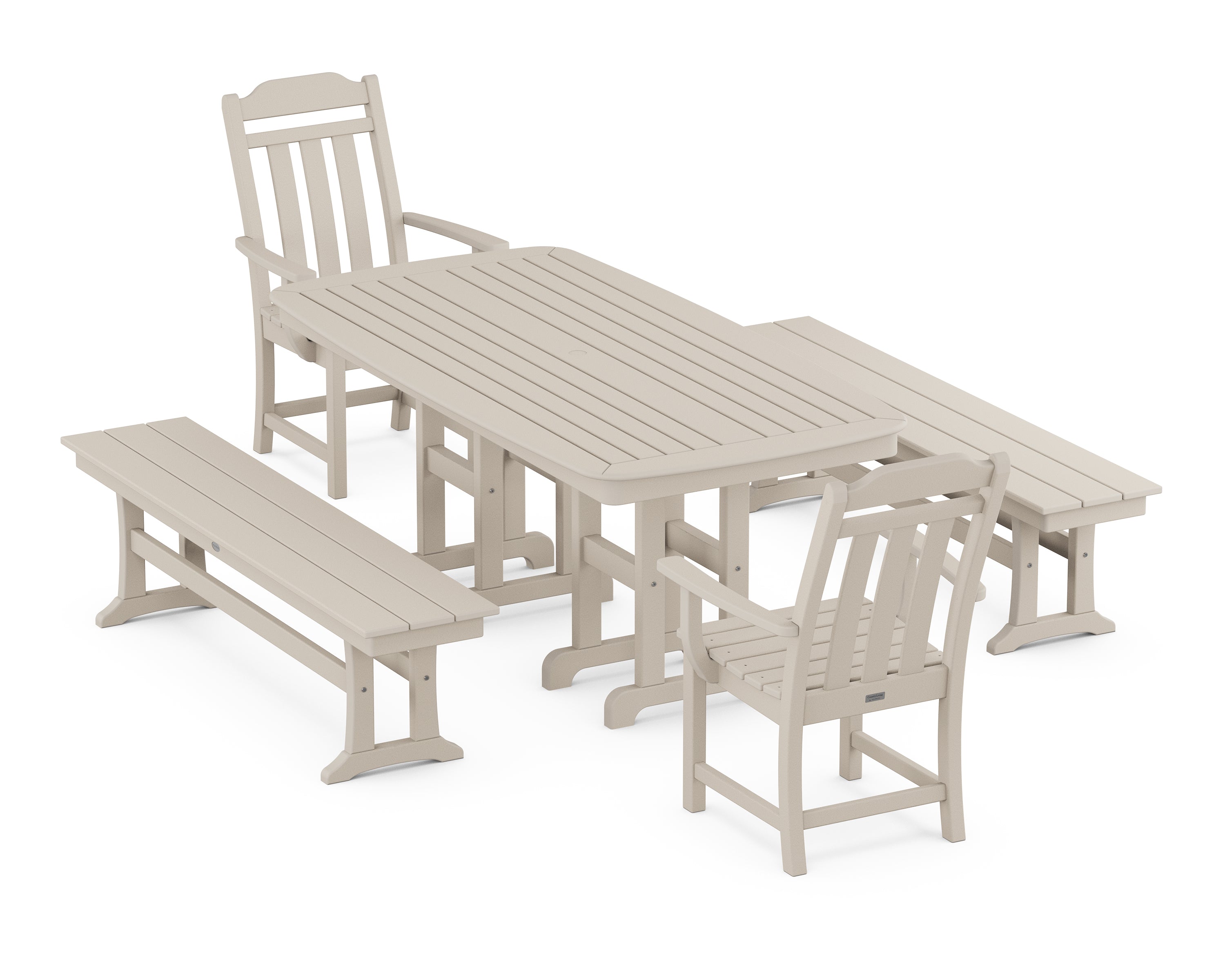 Country Living Cottage 5-Piece Dining Set with Benches in Sand