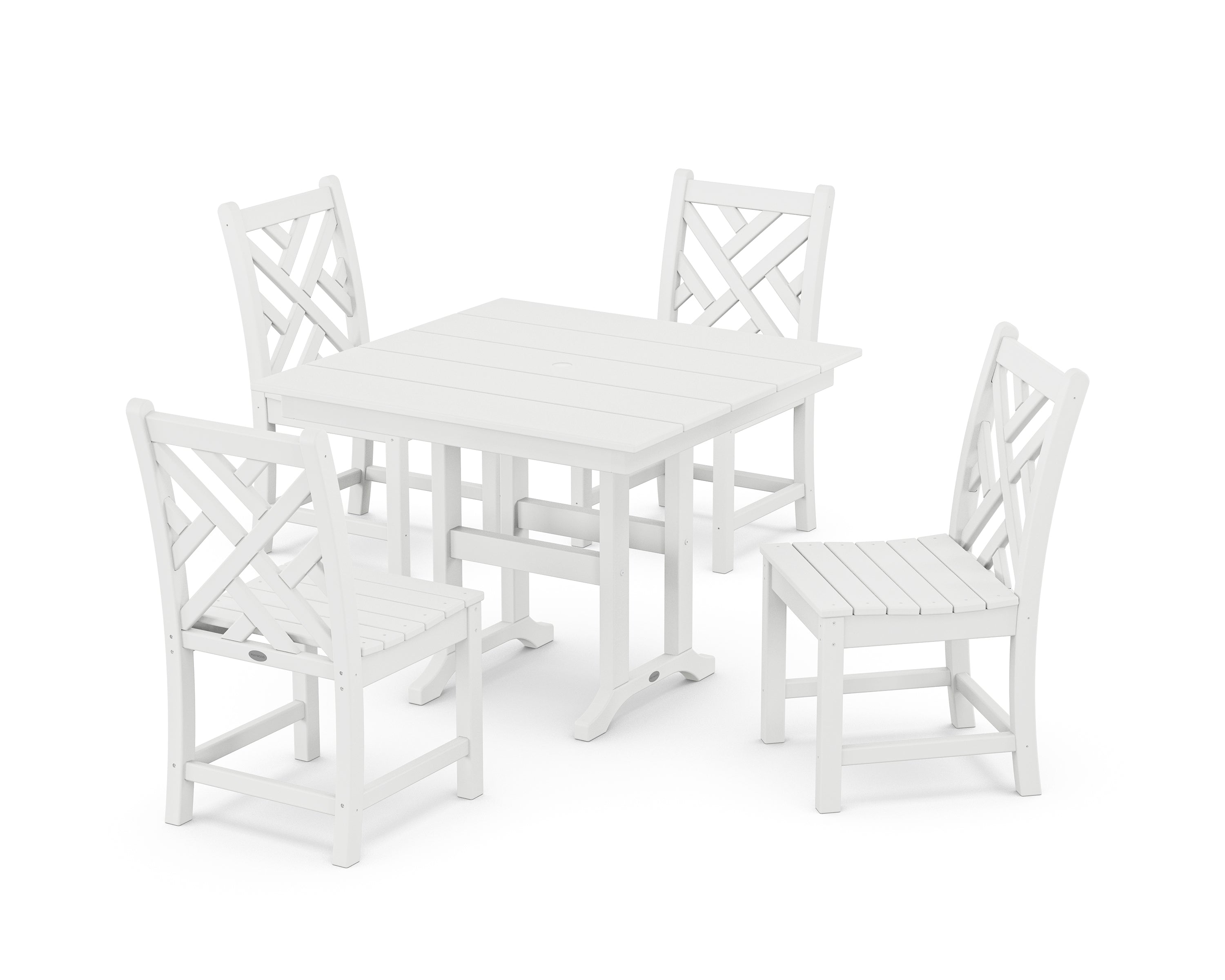 POLYWOOD® Chippendale Side Chair 5-Piece Farmhouse Dining Set in White