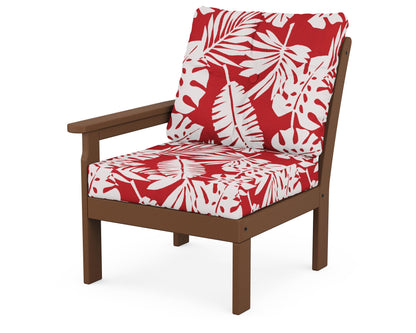 POLYWOOD® Vineyard Modular Left Arm Chair in Teak / Leaf Crimson