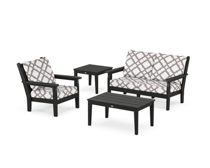POLYWOOD® Chippendale 4-Piece Deep Seating Set in Black / Trellis Grey Mist