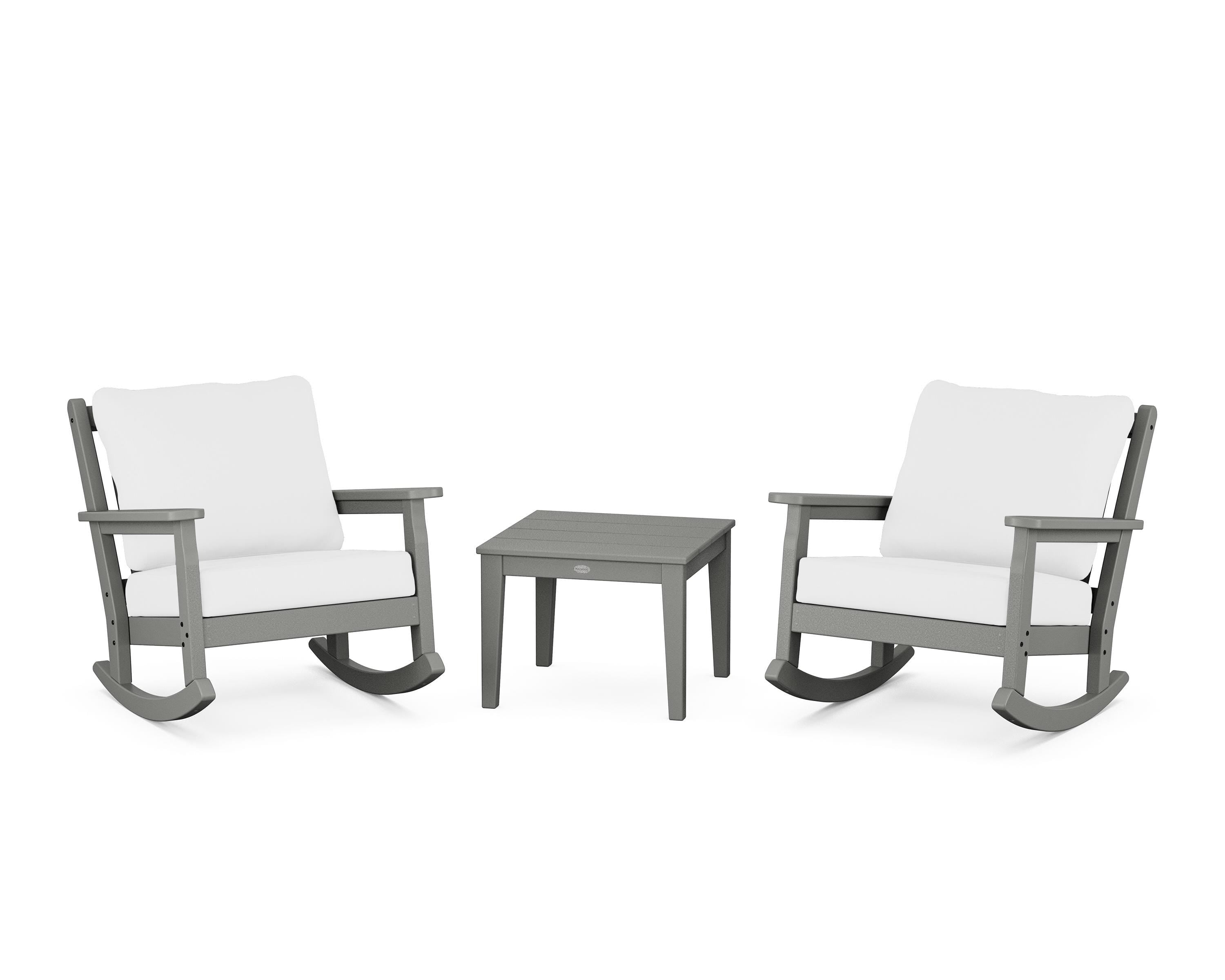 POLYWOOD® Chippendale 3-Piece Deep Seating Rocker Set in Slate Grey / Natural