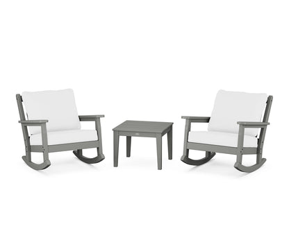POLYWOOD® Chippendale 3-Piece Deep Seating Rocker Set in Slate Grey / Natural